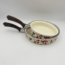 Vintage Sheffield Strawberries 'n Cream 10” Enamelware Fry Pan Skillet  picture