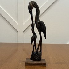 VTG Hand Carved Water Buffalo Horn Cranes Egrets Herons Bird Figurine Mom & Baby picture