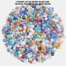 VINTAGE 1 POUND LOT OF LARGE CRYSTAL AND GLASS BEADS ASSORTED SIZES AND COLORS picture