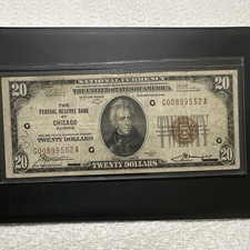 1929 $20 Federal Reserve Bank of Chicago National Currency Banknote Circulated picture