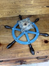 Vintage WC Ships Wheel Galvanized Wood Handles Mounting hub 16” picture