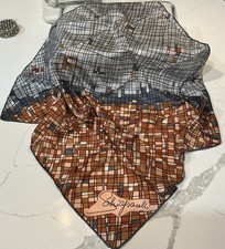 Vintage Schiaparelli Scarf  1960’s-70’s Gray-Brn-Orange  Geometric pattern 22x22 picture