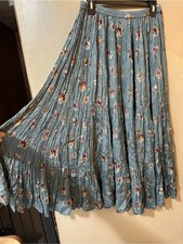 Coldwater Creek Dusty Blue Floral Tiered Peasant Maxi Skirt Boho Cottagecore M picture