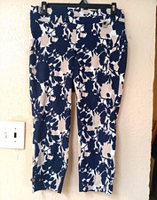 Rafaella Floral Cropped Pants Blue/White/Beige Size 14 Slim Straight Pockets picture