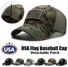 USA Flag Baseball Cap Detachable Patch Mesh Tactical Army Caps American Men Hat picture
