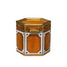 Vintage Italian Guilloche Enamel Hexagonal Pill Box Mid Century Orange Gold picture