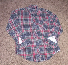 Vintage 1990's PLAID front pocket cotton FLANNEL long sleeve button shirt M picture