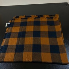 Madewell Blanket Scarf Buffalo Plaid Fringe Trim Oversized Brown Navy NWT $59 picture