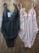 Wolford Lace Logo Body Suit X 2pc Rose And Black Size 12 ( medium) BNWT picture
