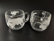 Vintage Lot of 2  The Nestle Co Inc World Globe Glass Coffee Tea Cocoa Mugs Cups picture