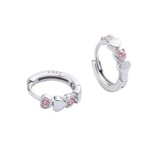 small Double Love Heart Cubic Zirconia White Gold Silver Hoop Earrings 3mm 12mm picture