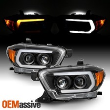 For 16-22 Tacoma LED C-Tube Projector Black Headlights w/ Sequential Turn Signal picture