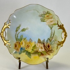 Antique D&C Limoges France Hand Painted Yellow Roses Cake Plate 1894-1900 picture