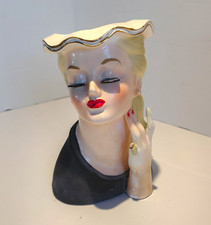 Vintage 1956 Napco Lady Head Vase C2676 Blonde 3D Eyelashes AS-IS Broken Fingers picture