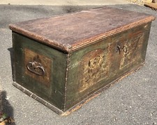 Lg Antique 1802 Pennsylvania Dutch Wood Iron Primitive Blanket Chest Trunk + Key picture