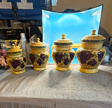 Casa Vero by Ack Tuscany Ceramic Grape Canister Set 4 Pc Lidded, MW/DS Safe. New picture