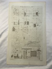 1810s Antique Perspective Copper Engraving Rare  Geometry Drafting Instruments picture