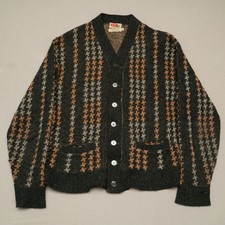 Vintage 50s 60s Rugby Sportswear Mohair Blend Knit Multicolor Pattern Cardigan L picture