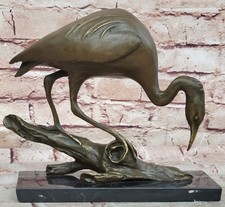 Signed Original Milo Crane Bird Bronze Art Deco Sculpture Statue Figurine Figure picture