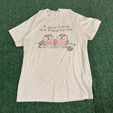 Vintage Leslie Ann Cats Graphic T-Shirt Off White XL Made in USA Single Stitch picture