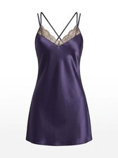 NWT Linea Donatella Geliila Satin Lace Chemise Sz L Eggplant Purple Sleepwear picture
