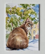 NEW ACEO CAT Artist Card Print Of Original Signed Watercolor picture