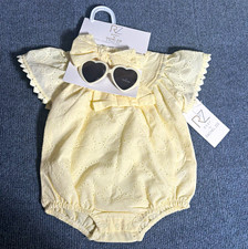 RZ Baby by Rachel Zoe Ivory Eyelet Heart Romper 3pc Set 3-6M UV Shades picture