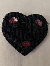 VTG Y2K Frangi Beaded Heart Evening Bag H 4.25 W 4.25 Black Rose Sequin NEW picture