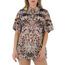 Burberry Badge Appliques Iris Floral-Print Silk Crepe De Chine Oversized Shirt, picture