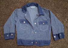 VINTAGE HEALTH TEX 70s 80s CHILDREN'S BOYS STRIPED DENIM CONDUCTORS JACKET 4T picture