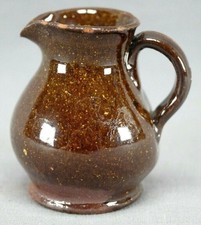 American Probably Philadelphia Brown Glazed Redware Miniature Pitcher C. 1820 picture