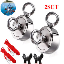 2X Fishing Magnet Kit Up To 2000lbs Pull Force Super Strong Neodymium+65ft Rope picture