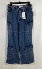 PTCL Women's Blue Cargo Wide Leg Utility Cotton Jeans NWT Sz 30 picture