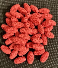 Red Cinnabar 16 x 8mm Carved Beads Lot of 50 picture