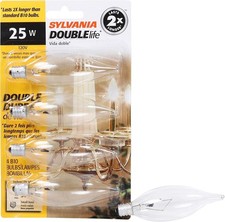 Sylvania Double Life Incandescent Light Bulb, B10, 25W, 150 Lumens, 2850K, Cande picture