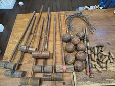Antique Croquet Set Mallets Balls  picture