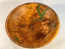 VINTAGE HAND PAINTED PRIMITIVE WOODEN FRUIT BOWL TROPICAL THEME ANTIQUE ORIGINAL picture