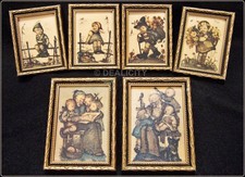 HUMMEL Germany 1950s Grandchildren Wood Framed Wall Plaque Prints SET OF 6 Ⓟ H2 picture