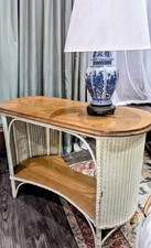 Vintage 1920s Lloyd Loom Wicker Console Table Antique Oak Wood Sofa Entryway picture