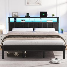 King Size LED Bed Frame with Adjustable Headboard & USB/Type-C Charging picture