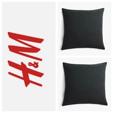 NWT H & M 100% Organic Cotton 20”x20” Square Pillow Covers Charcoal Gray Set 2 picture