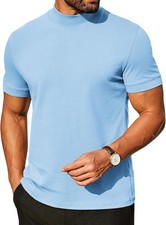 Men's Mock Turtleneck Shirt Premium Cotton Short Sleeve Tee Slim Fit Casual Top picture