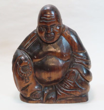 Antique Hand Carved Hard Wood Chinese Seated Buddha Statue Figurine 5.5