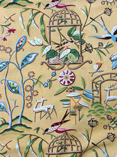 Thibaut Providence Fabric ~1.5 yd plus remnants UK Made Bird Deer Floral Yellow picture