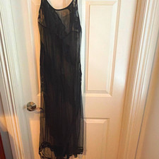 Vintage Frederick's of Hollywood Black Sheer Lace Sleeveless Slip Gown, Size M picture