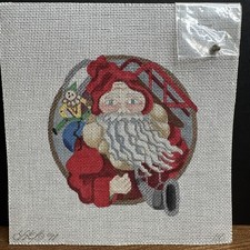 Vtg Hand-Painted Santa With Elf #116 Needlepoint Canvas 18 Mesh Unworked picture