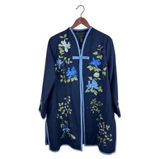 NWT Silk Land Embroidered Jacket 1X Blue Floral Chinese Style picture