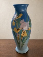 Antique Weller Hudson Hester Pillsbury Signed 13.25” Blue Iris Art Pottery Vase picture