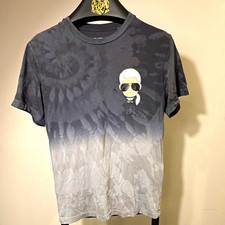 Karl Lagerfeld Paris Men’s Gray Black Tie-Dye Logo Crew Neck T-Shirt S picture