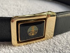 Sporrong Sweden Belt Mens 38 Gold Tone Enamel Buckle Swedish Crown Crest Reverse picture